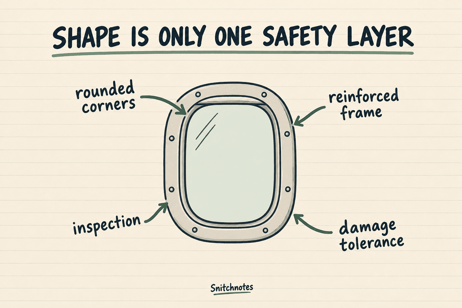 Rounded corners work with the surrounding frame, inspection, and damage-tolerant design; shape is one safety layer, not the whole system.